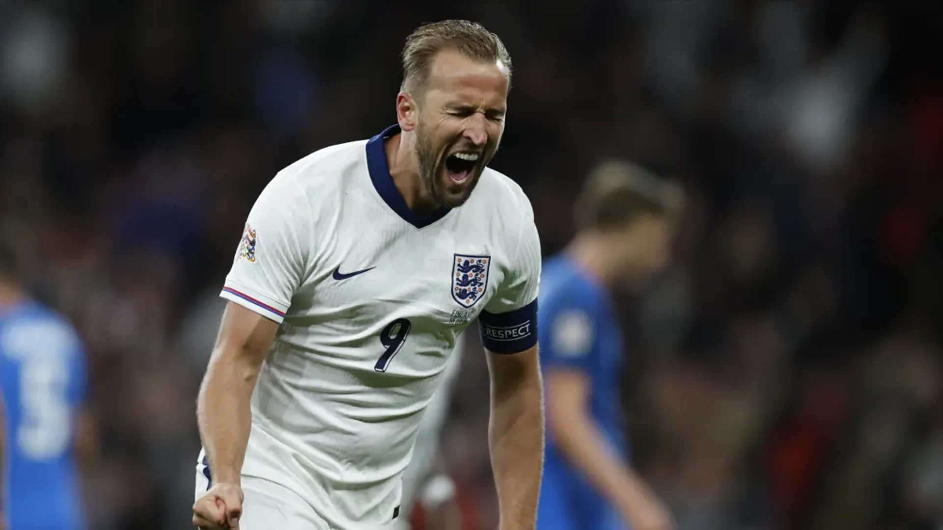 MEMORABLE MILESTONE: Kane celebrates 100th cap with a brace