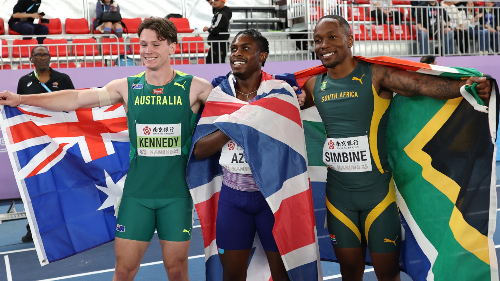 GLORY IN NANJING: Simbine wins bronze as Britain's Azu storms to world indoor 60m gold