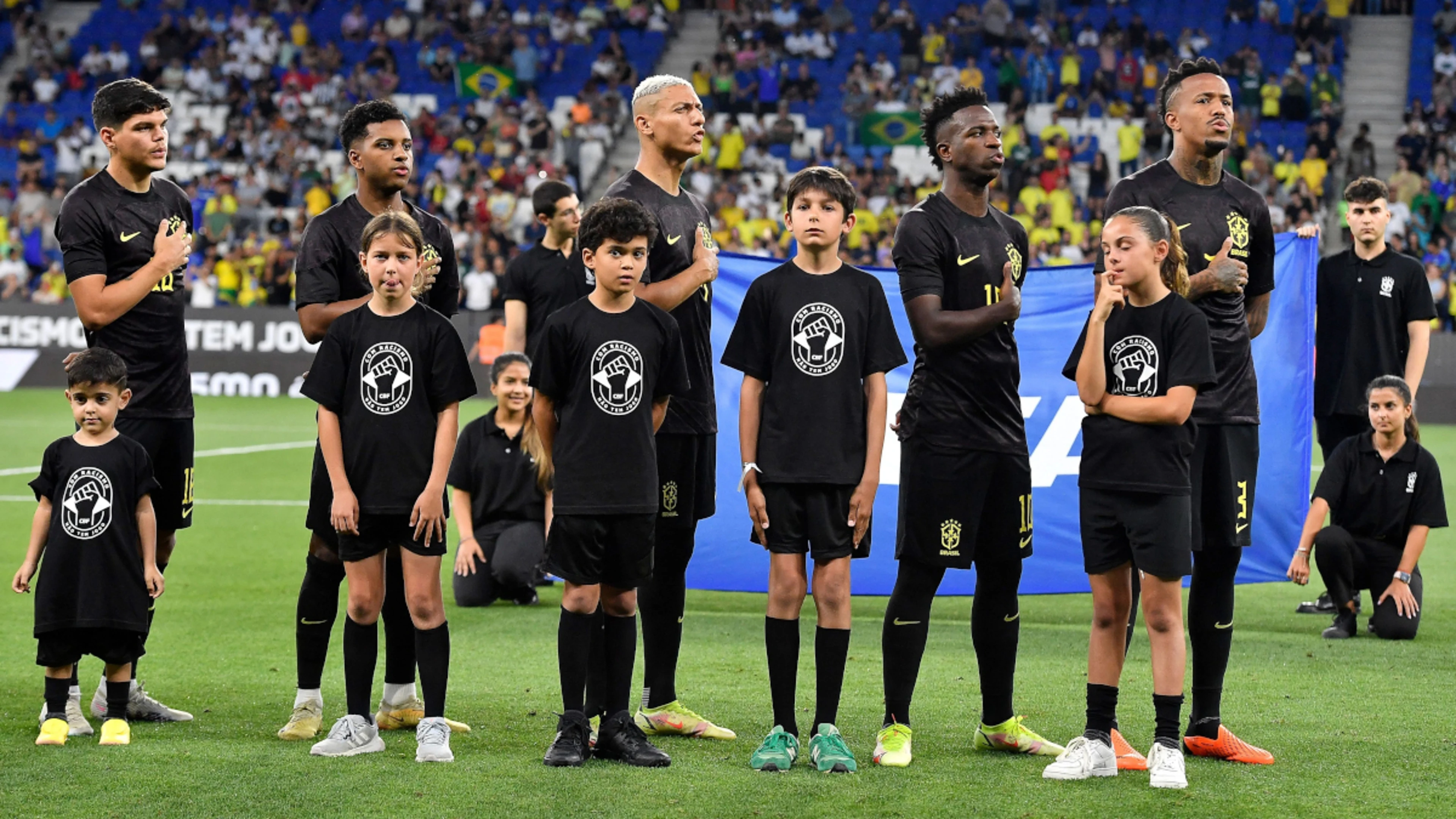 Vinicius and Brazil spot on with black strip anti-racism protest