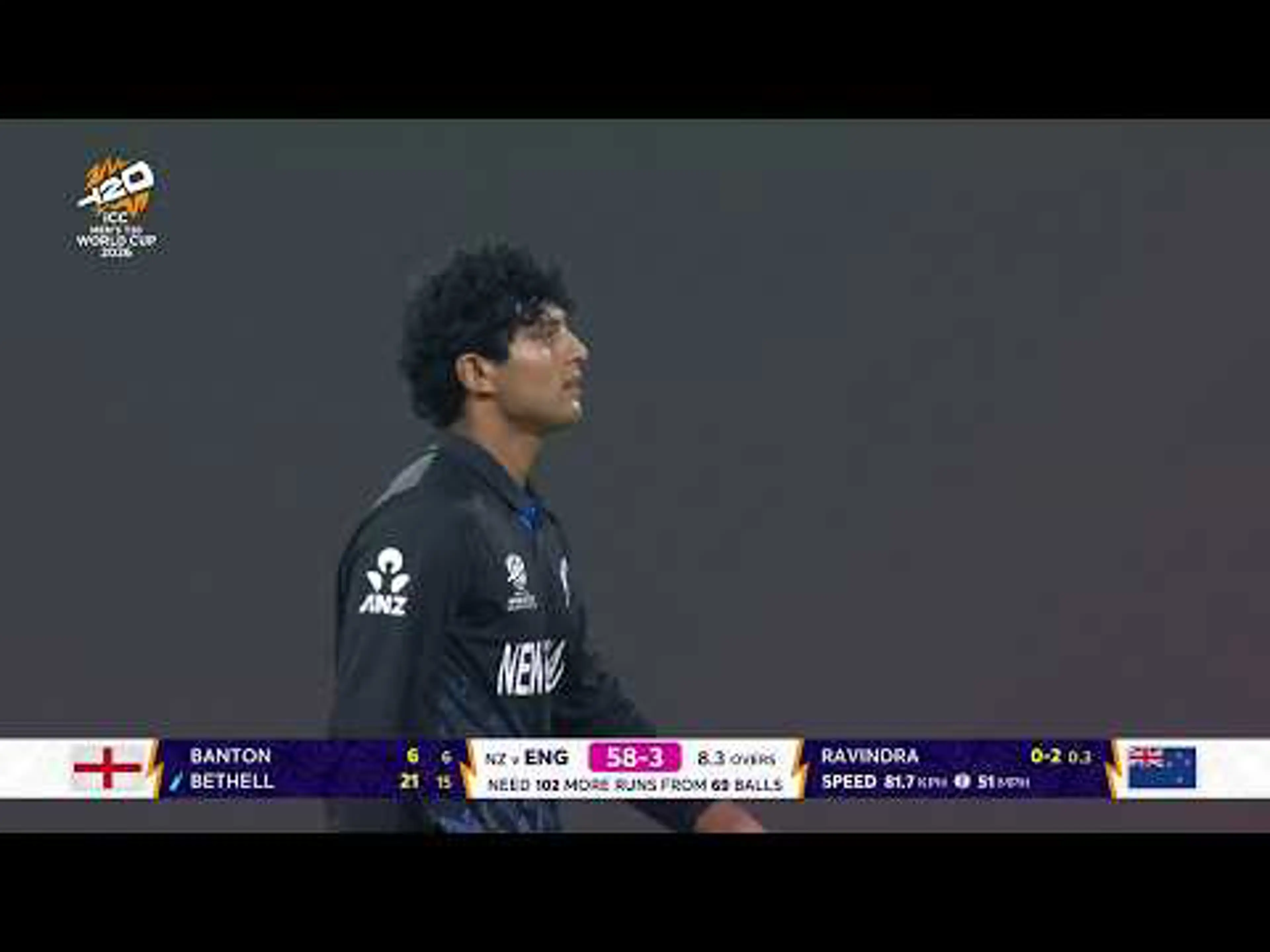 Rachin Ravindra 3 wickets | England v New Zealand | ICC T20 World Cup Super 8 Group 2