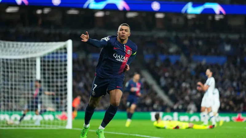Mbappe double fires PSG past Real Sociedad to Champions League quarters