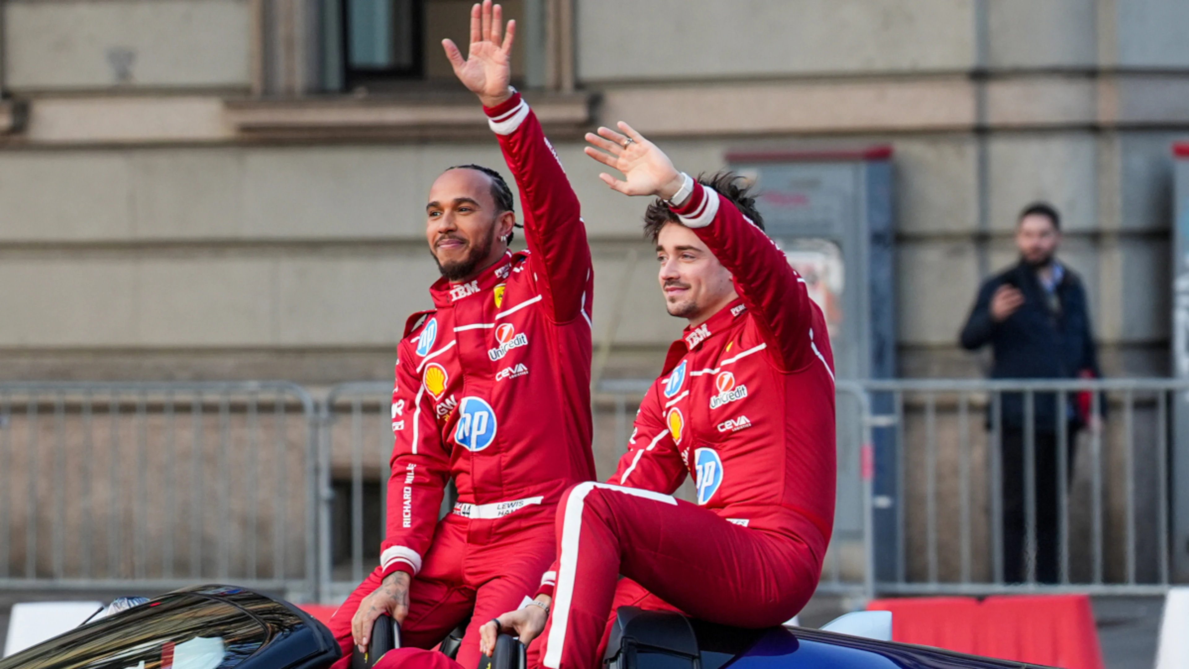 Hamilton and Leclerc put on a show for Ferrari fans