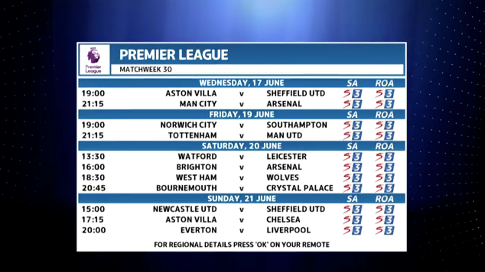 Epl fixtures supersport discount