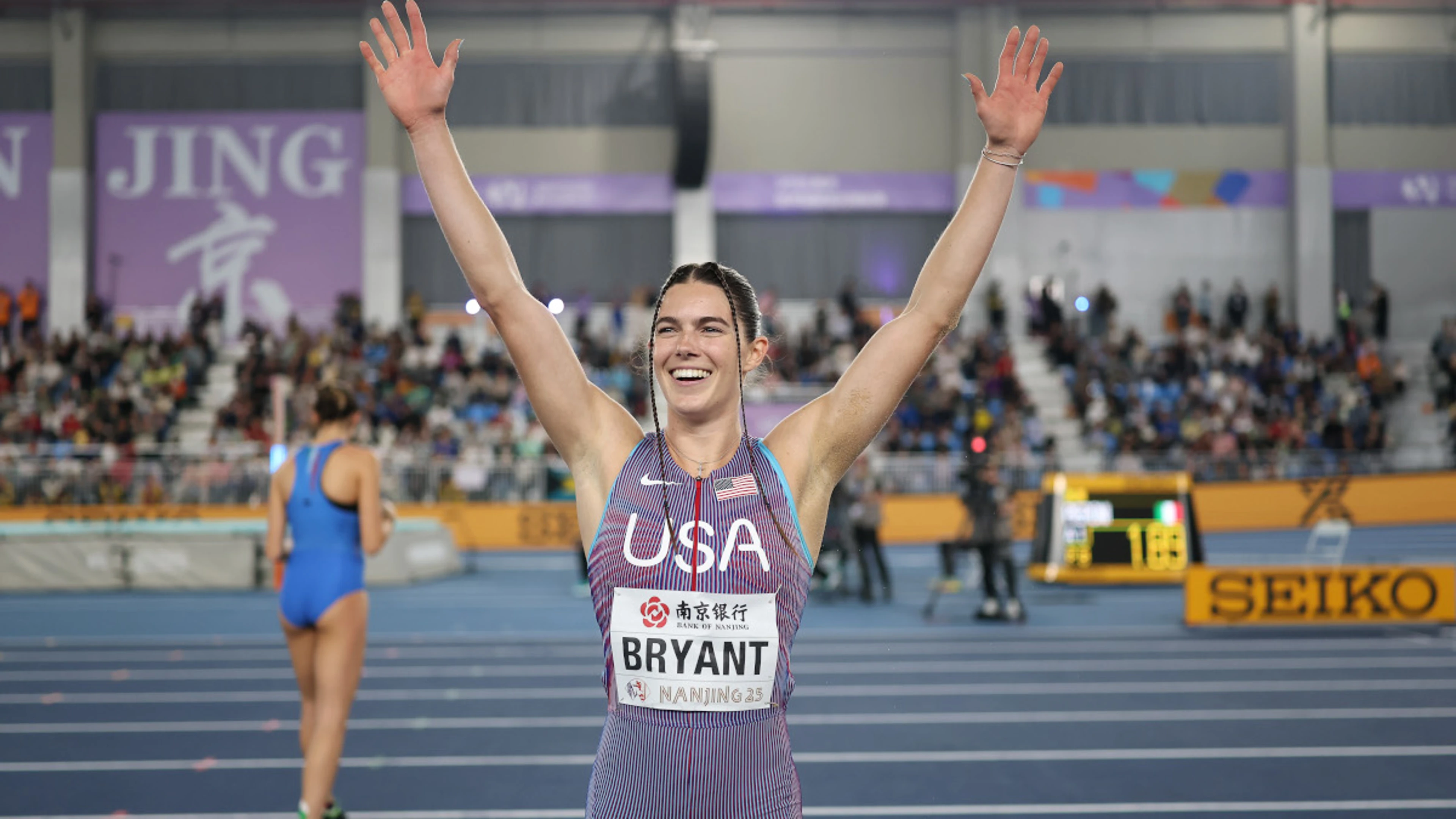 American Bryant marks indoor worlds debut with long jump title