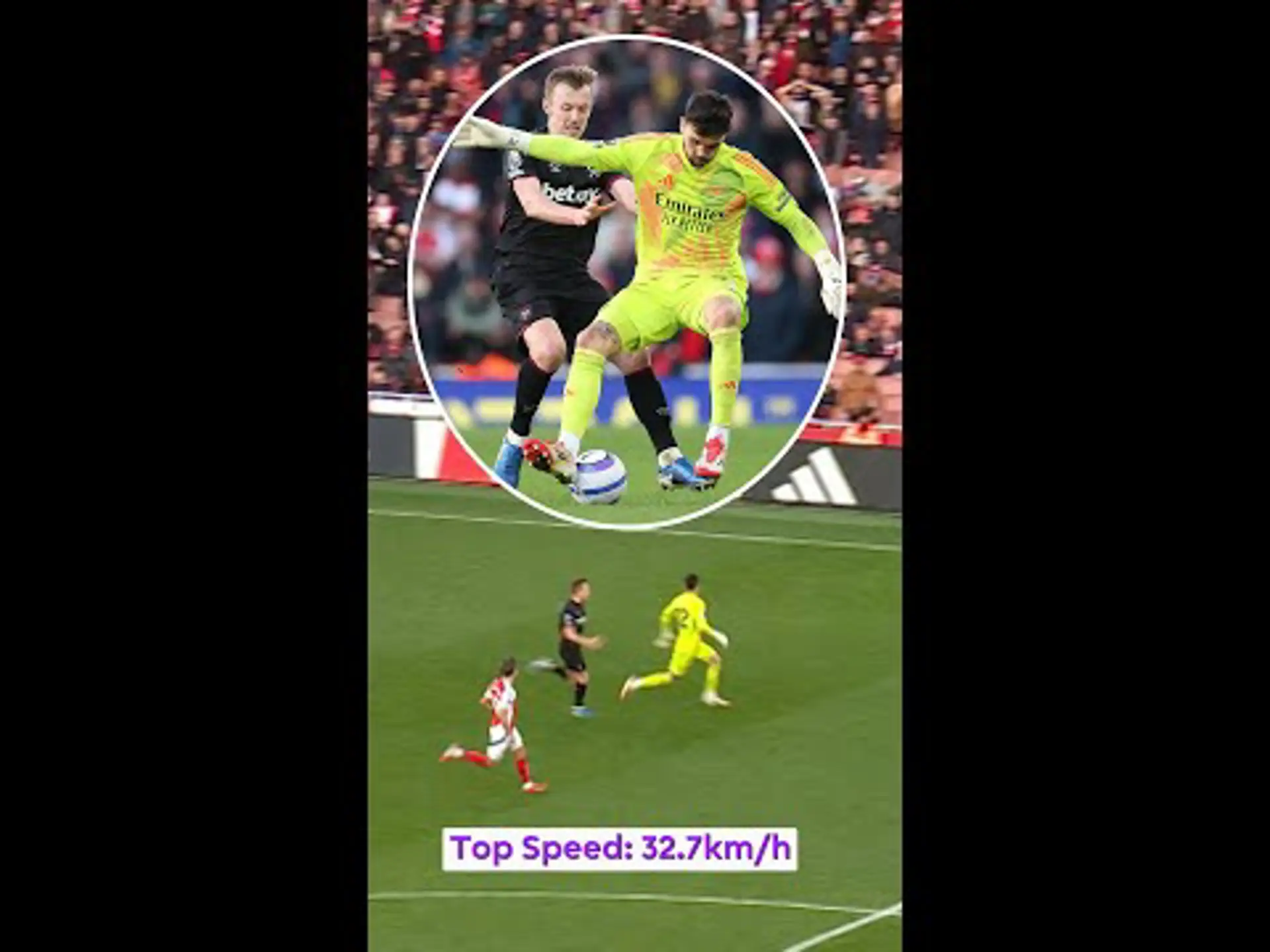 Raya clocked fastest sprint in Arsenal against West Ham!