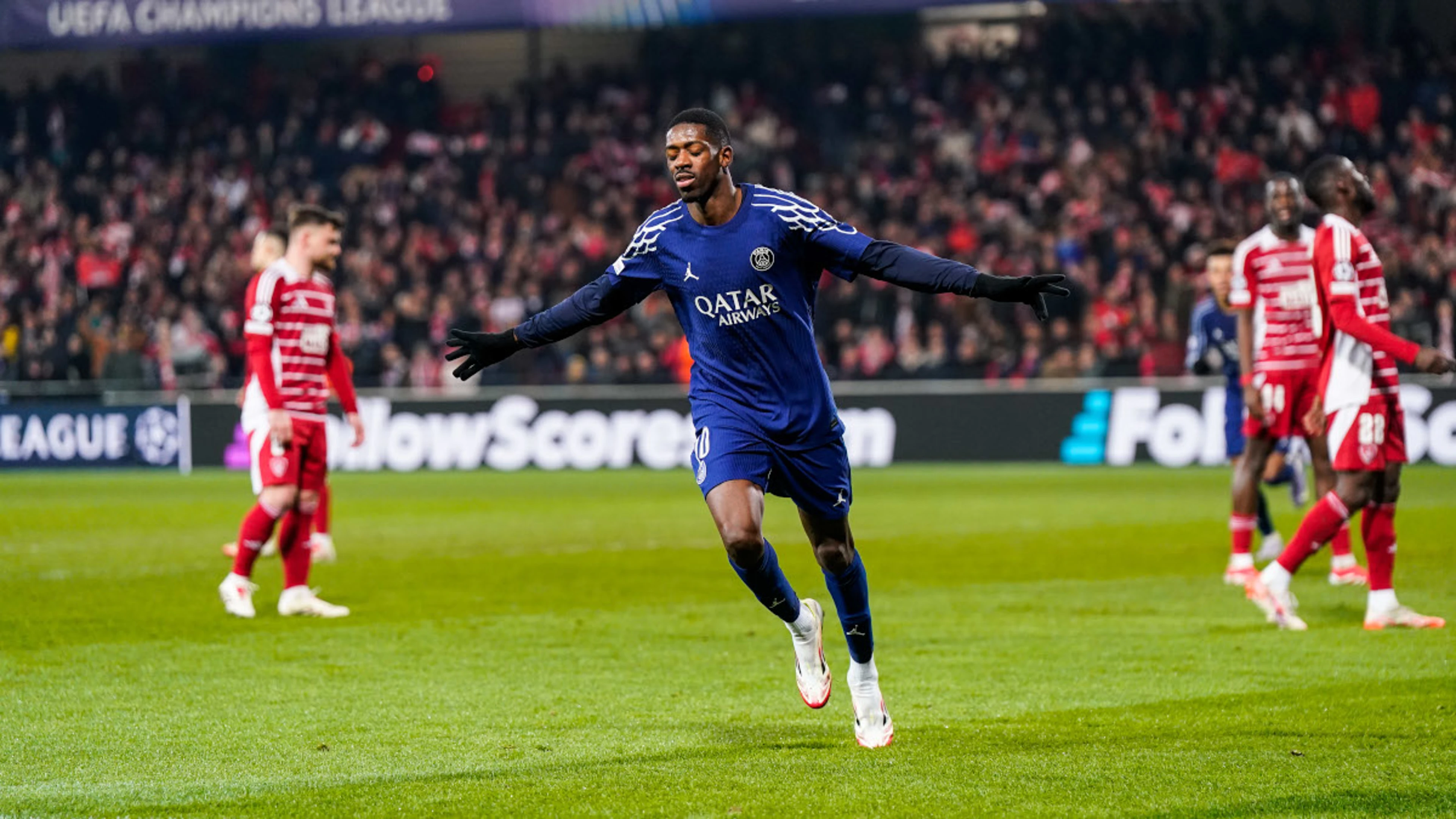Dembele stars again as PSG beat Brest in Champions League playoff first leg