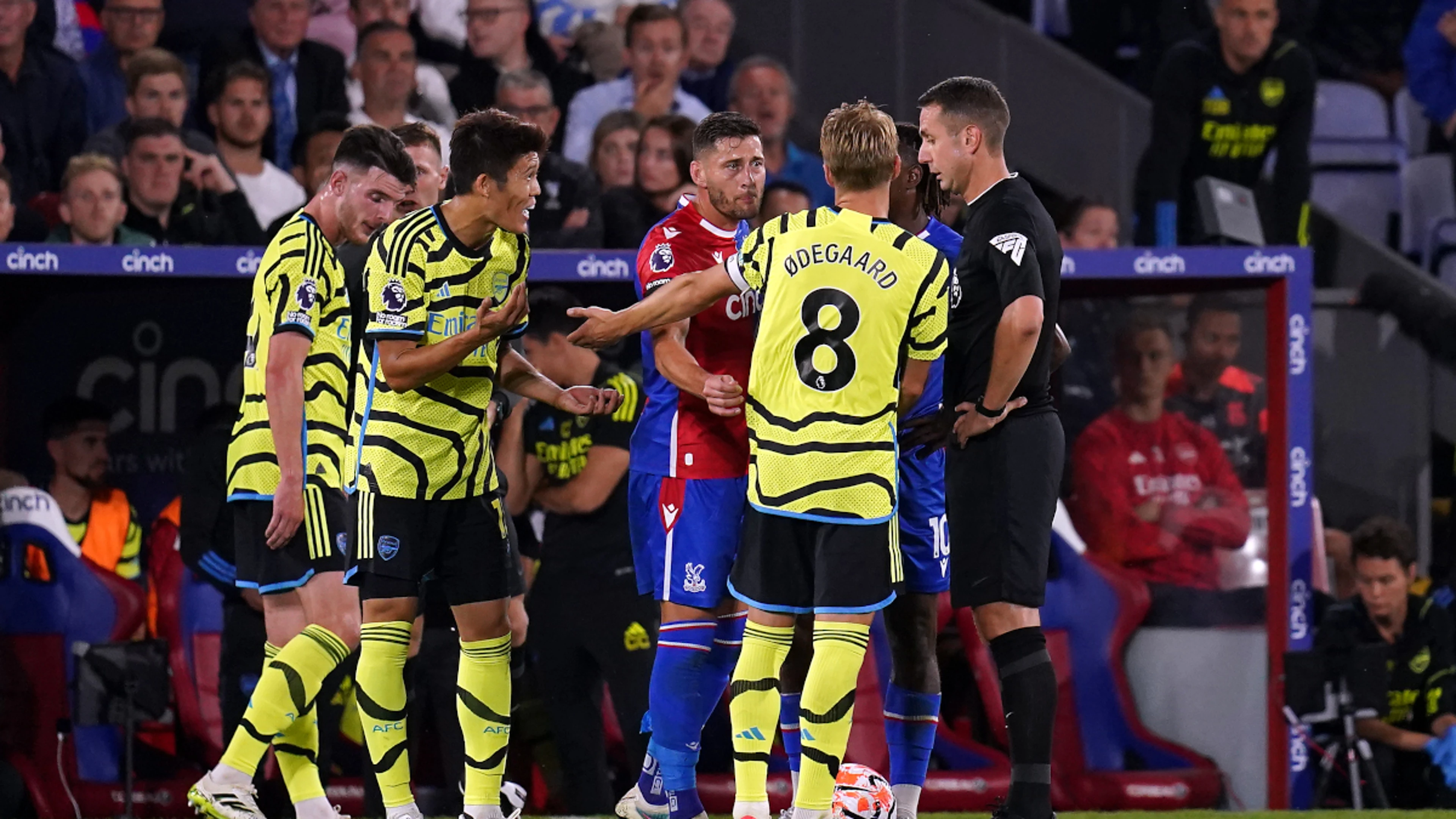 Arsenal sink Palace to extend perfect start despite Tomiyasu red card