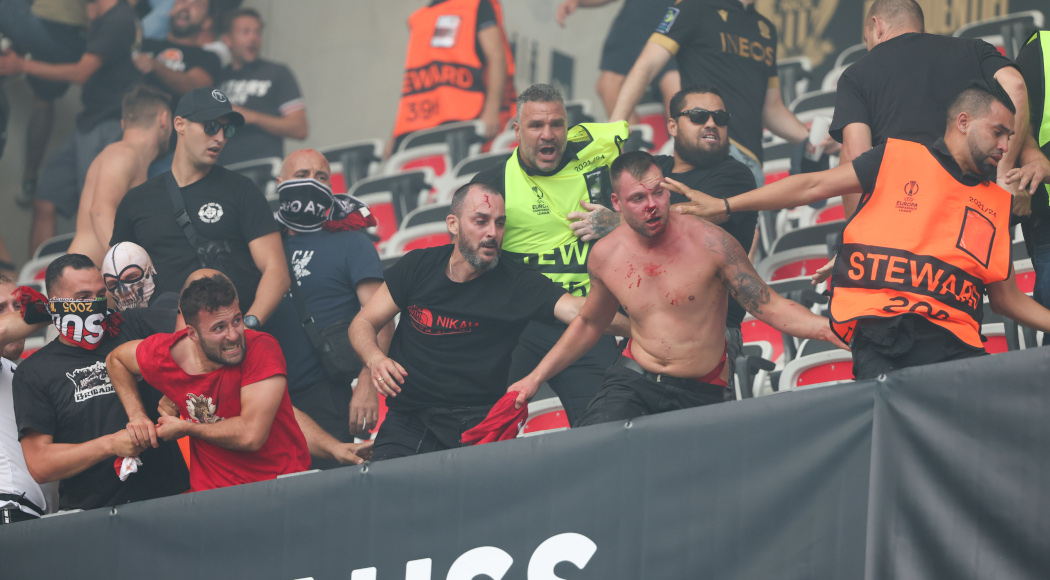 One fan 'critical' after clashes at Nice v Cologne tie