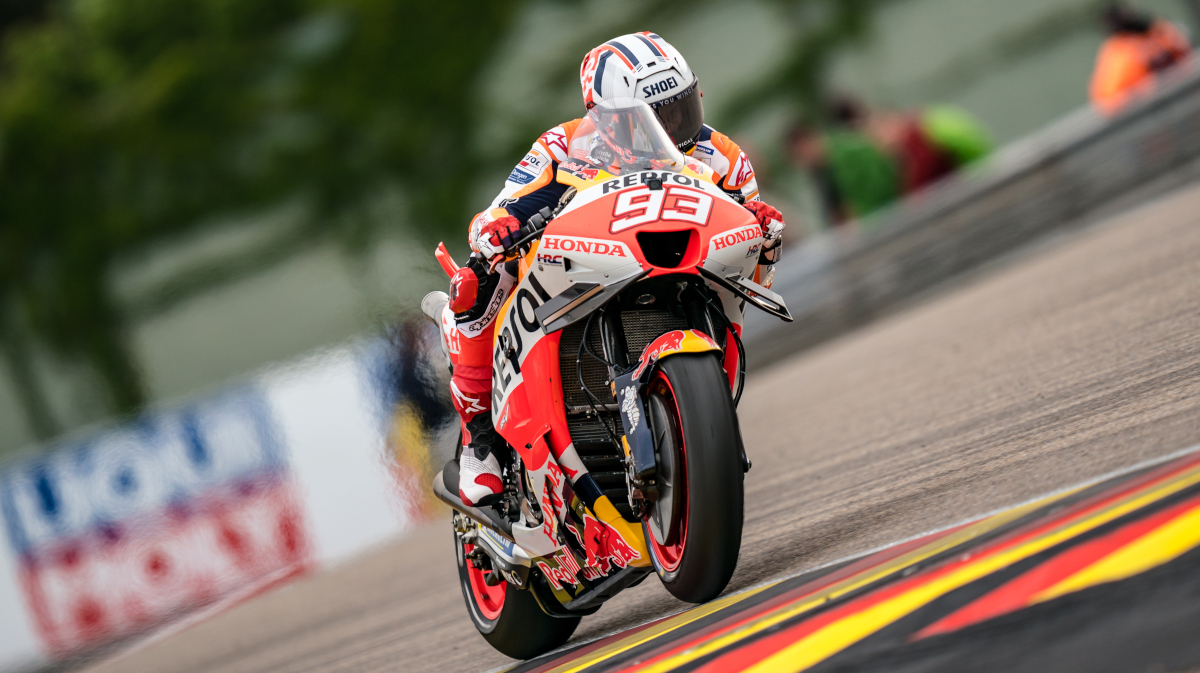 Marquez falls from top ten after crash in second German practice