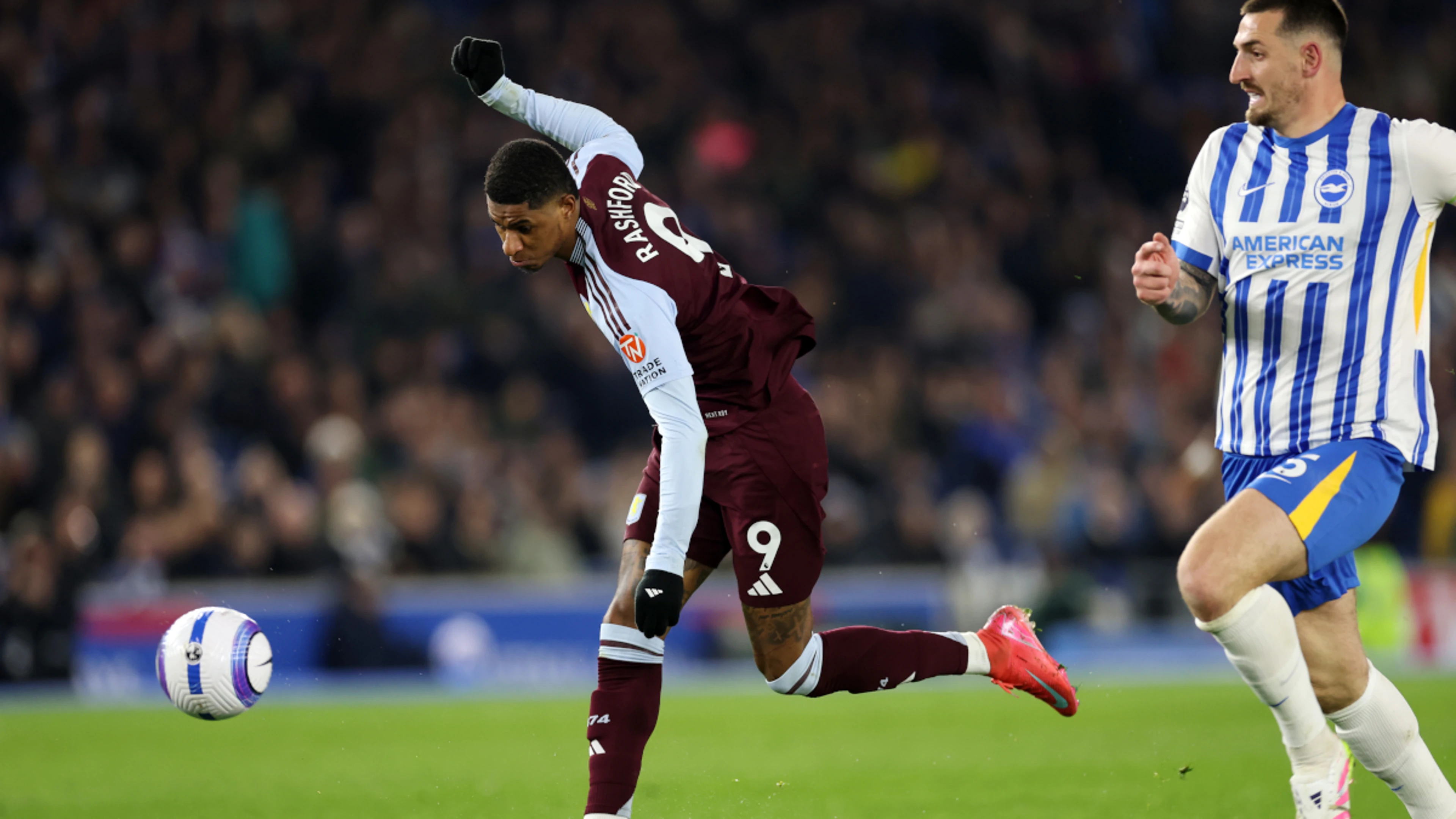Rashford scores again as Villa cruise to  win at Brighton