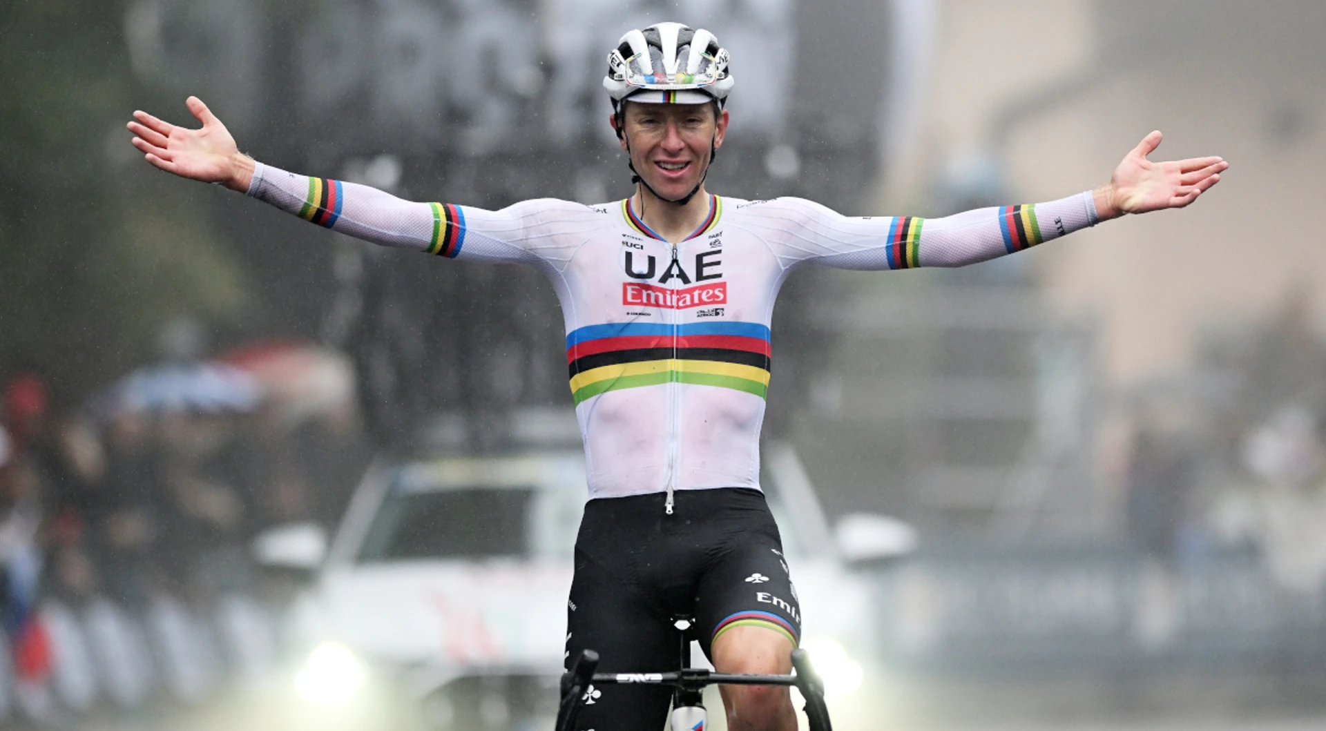 In dank Tour of Emilia, Pogacar shines in rainbow jersey