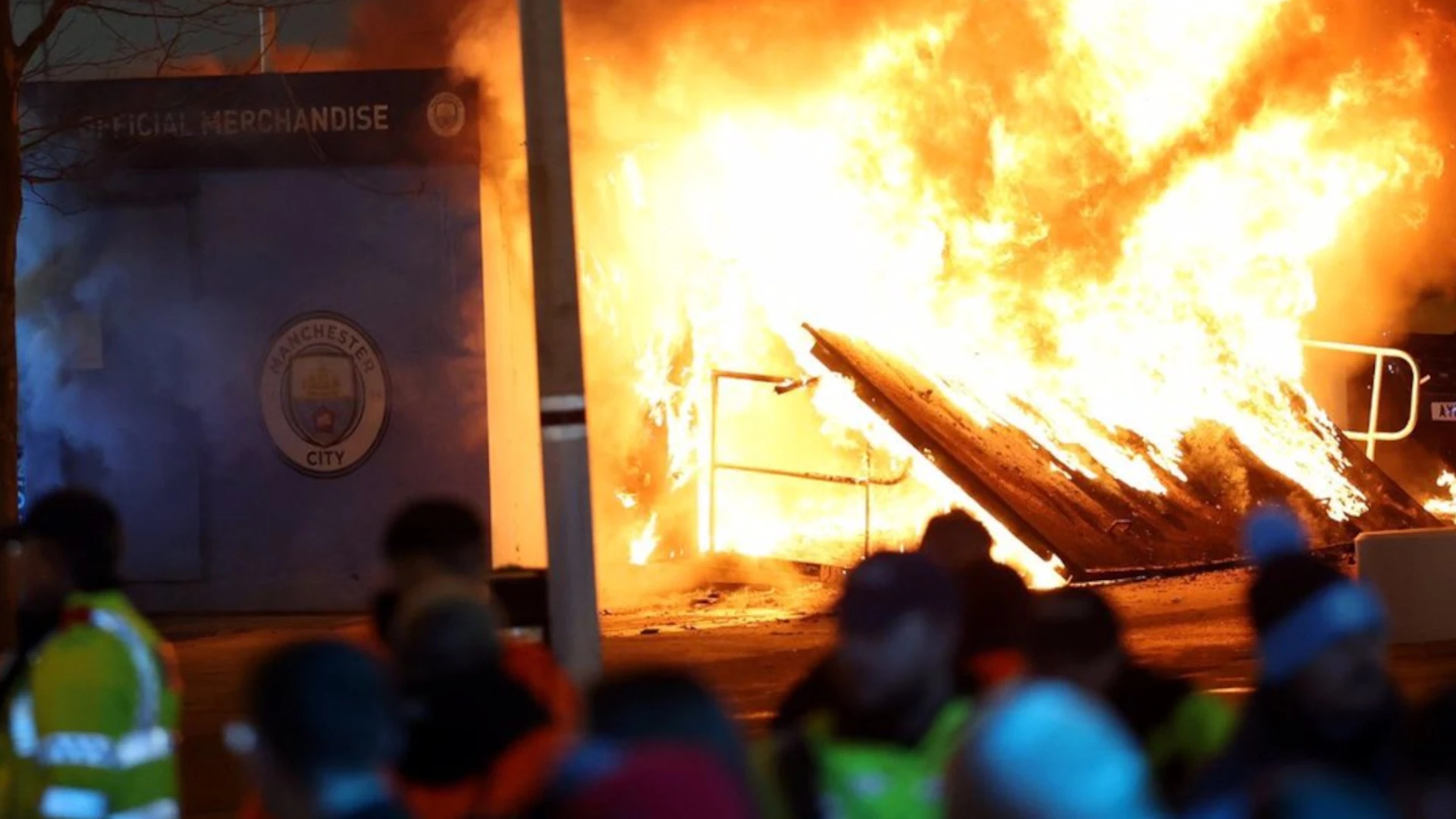 Fire erupts outside Man City stadium before Champions League clash