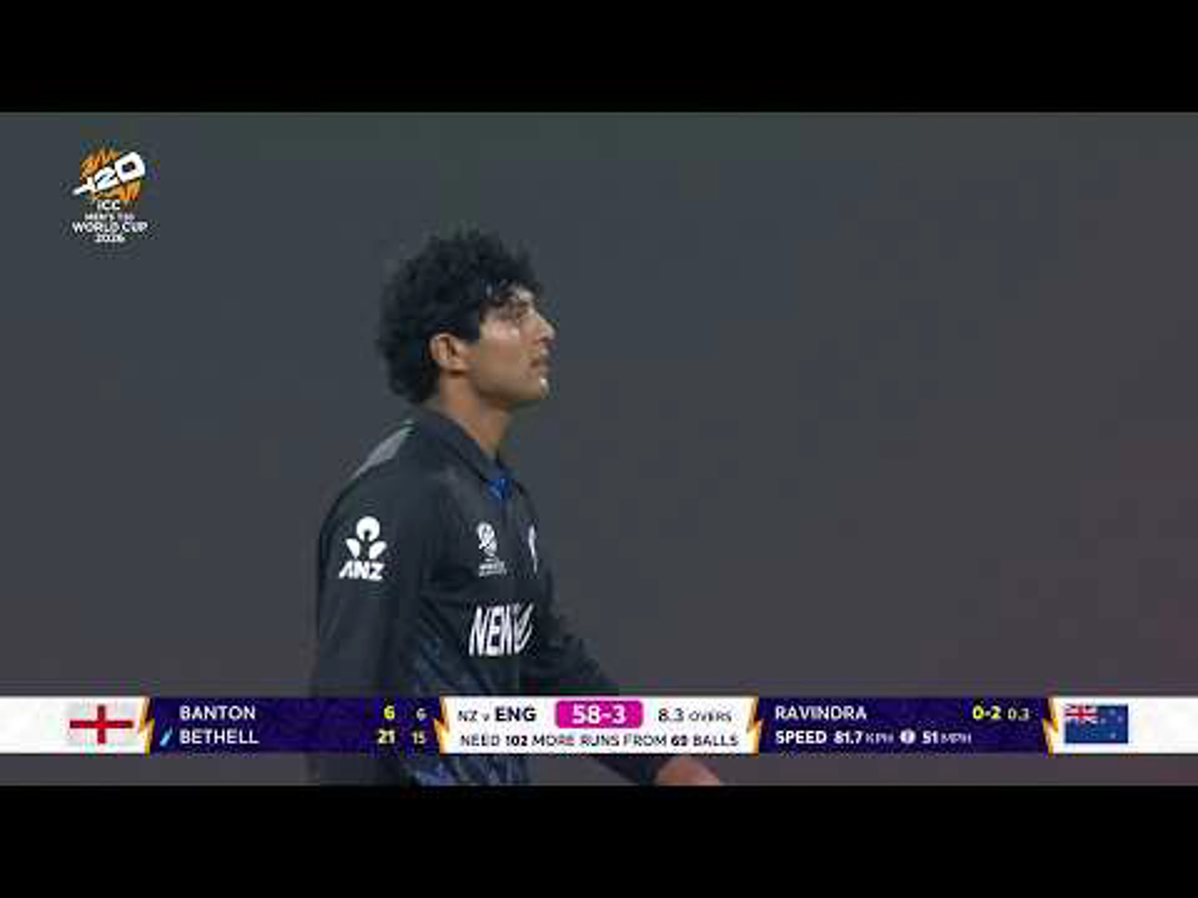 Rachin Ravindra 3 wickets | England v New Zealand | ICC T20 World Cup Super 8 Group 2
