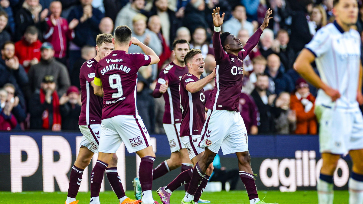 Hearts hammer Dundee to go nine points clear at top of Scottish Premiership
