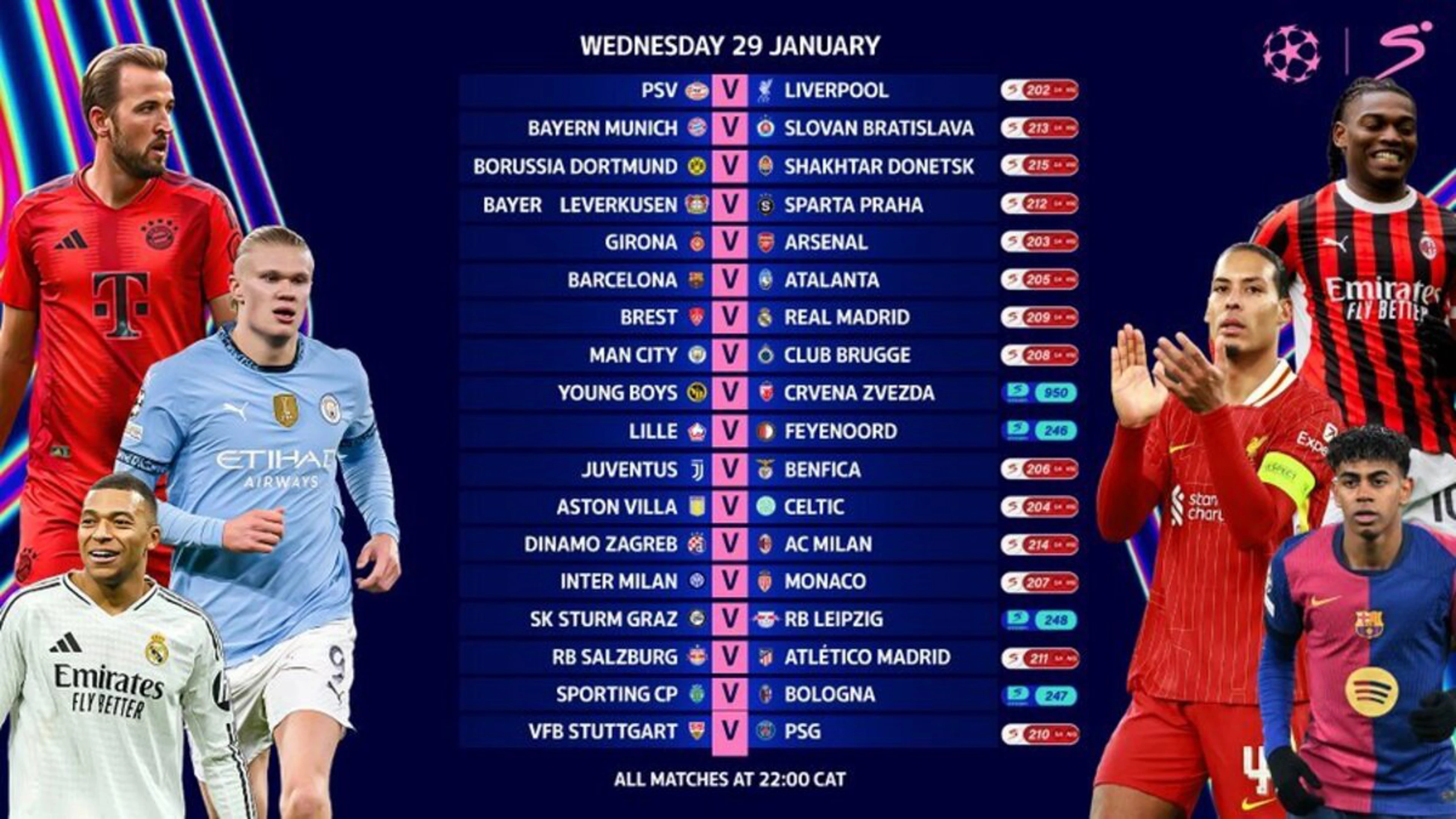 SIMULTANEOUS BROADCAST: Catch all 18 UCL clashes LIVE tonight
