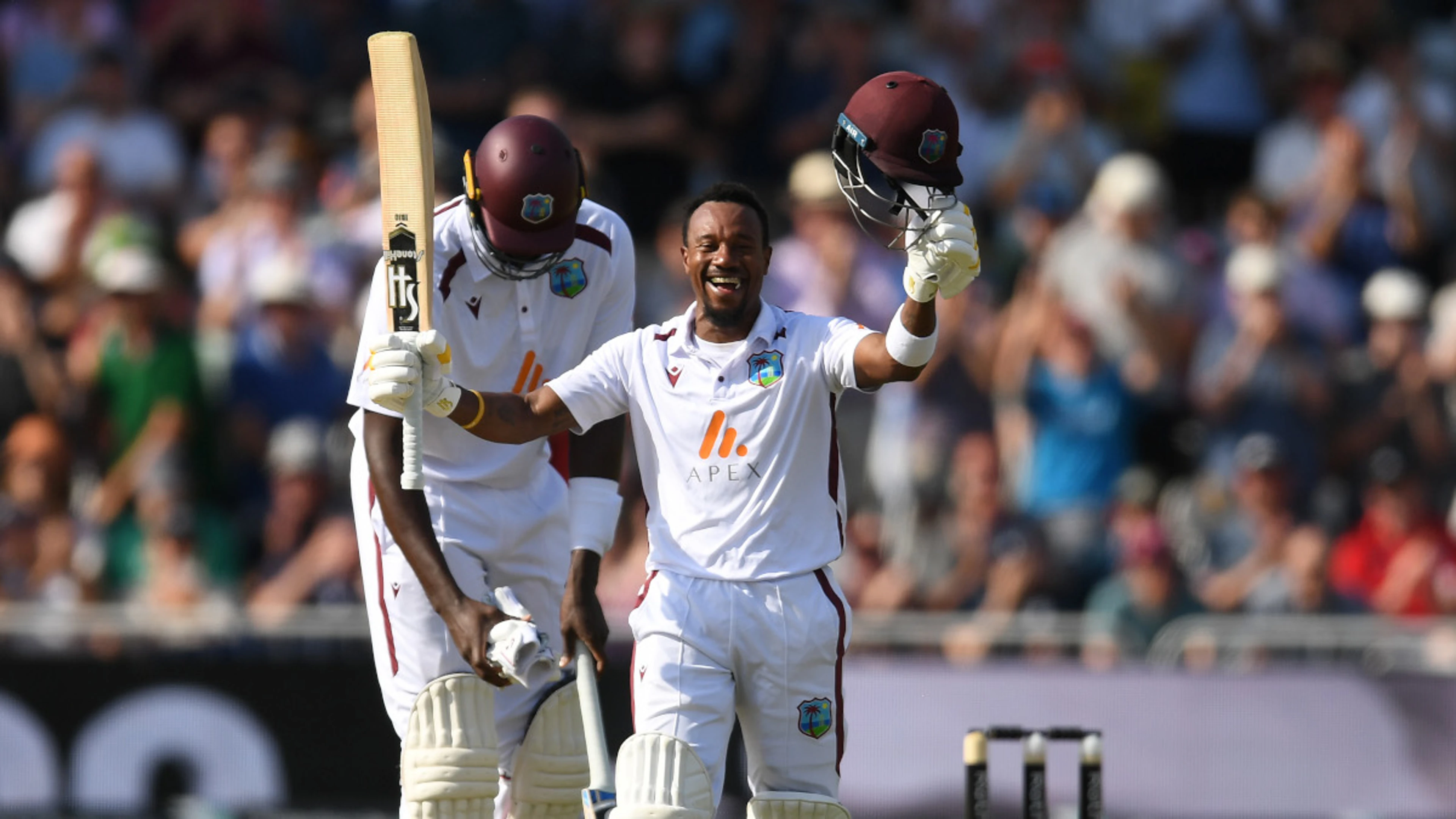 West Indies century-maker Hodge glad to survive 'brutal' Wood battle