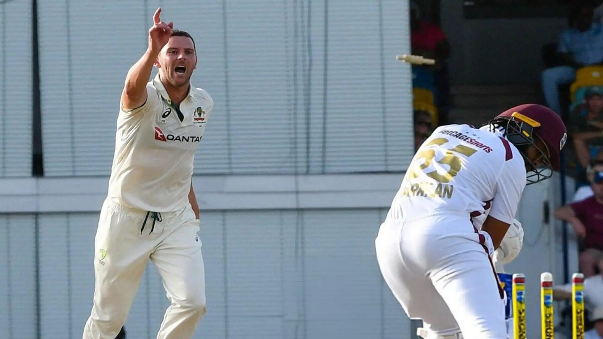 Australia win first test as West Indies batting order collapses