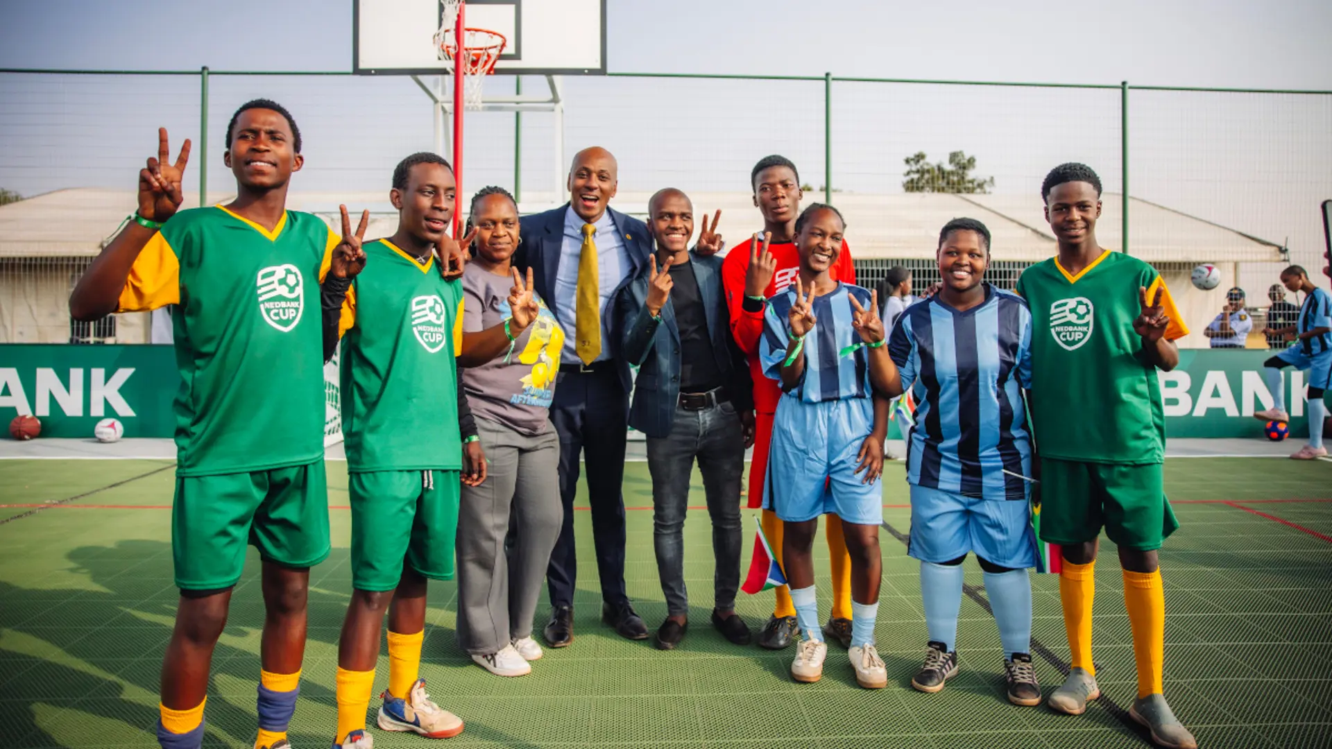 Nedbank and Kaizer Chiefs hand over a multipurpose sports court to Phulong Secondary School