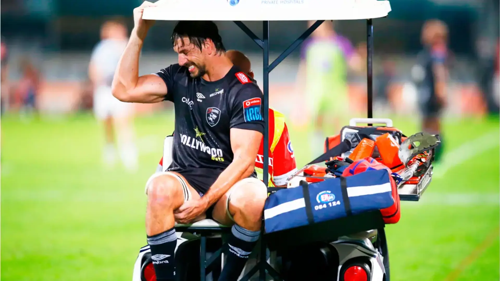 ON CRUTCHES: Sharks coach hopeful Etzebeth injury not seriousjury not serious
