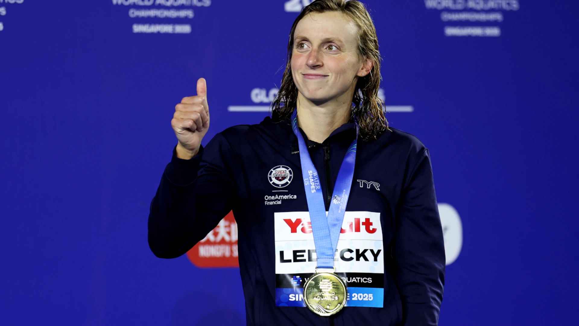 Ageless Ledecky wins 1 500m freestyle for 22nd world gold