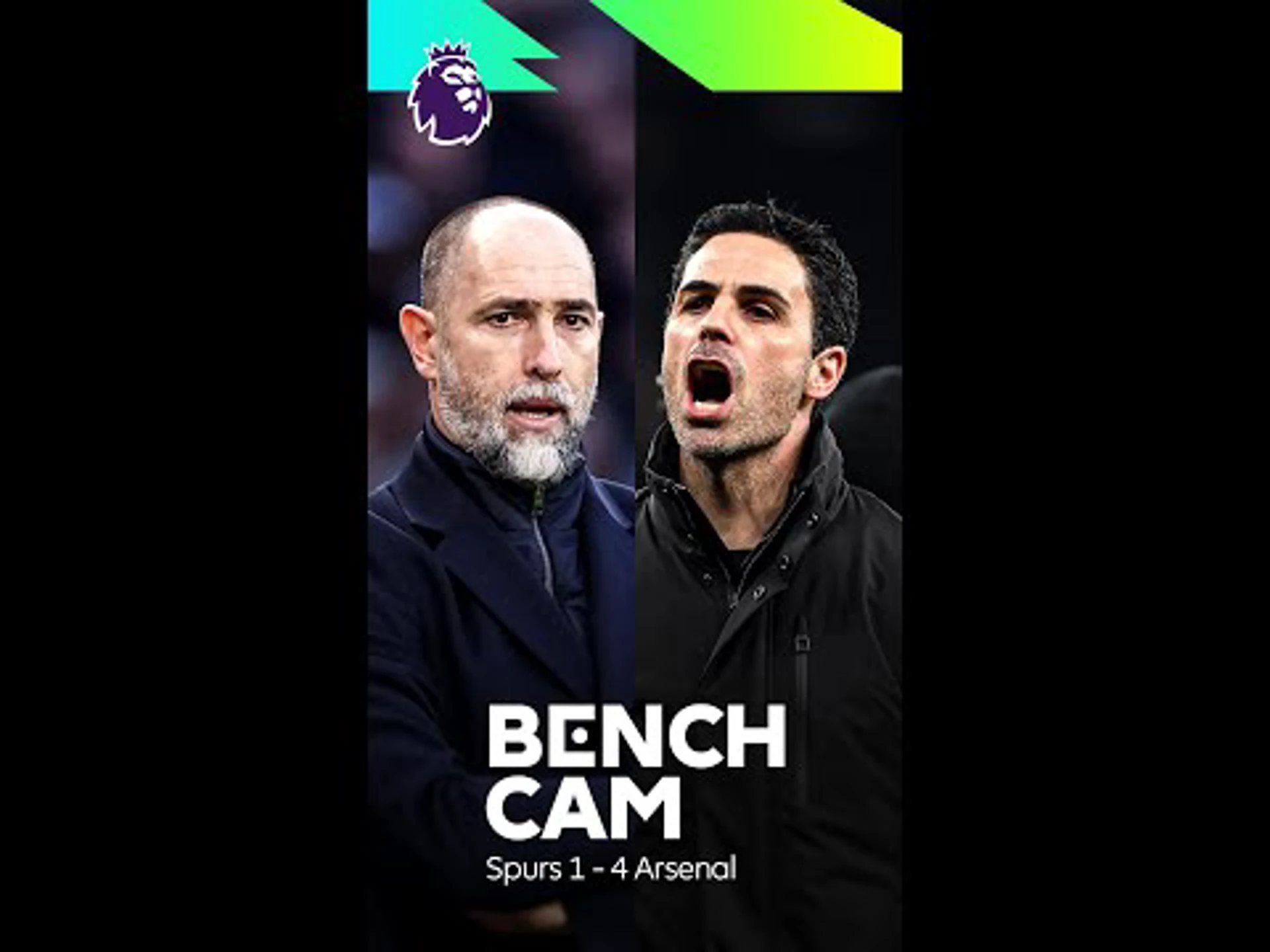 Bench Cam: Igor Tudor & Mikel Arteta react to Spurs 1-4 Arsenal