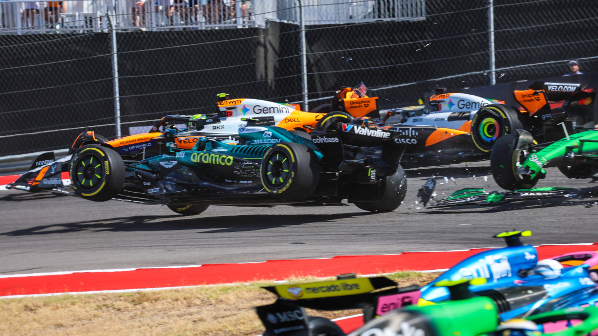 McLarens collide in US GP sprint, both out