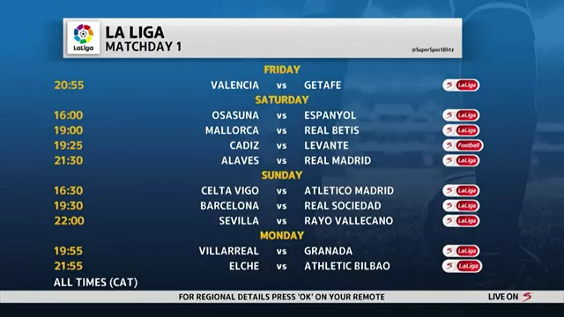 La Liga | MatchDay 1 fixtures